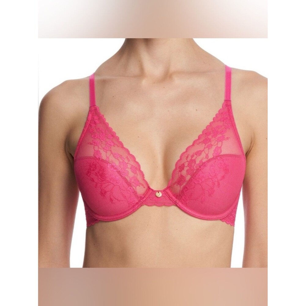 Natori Cherry Blossom Pink Lace Plunge Convertible Underwire Bra Womens Size 36D